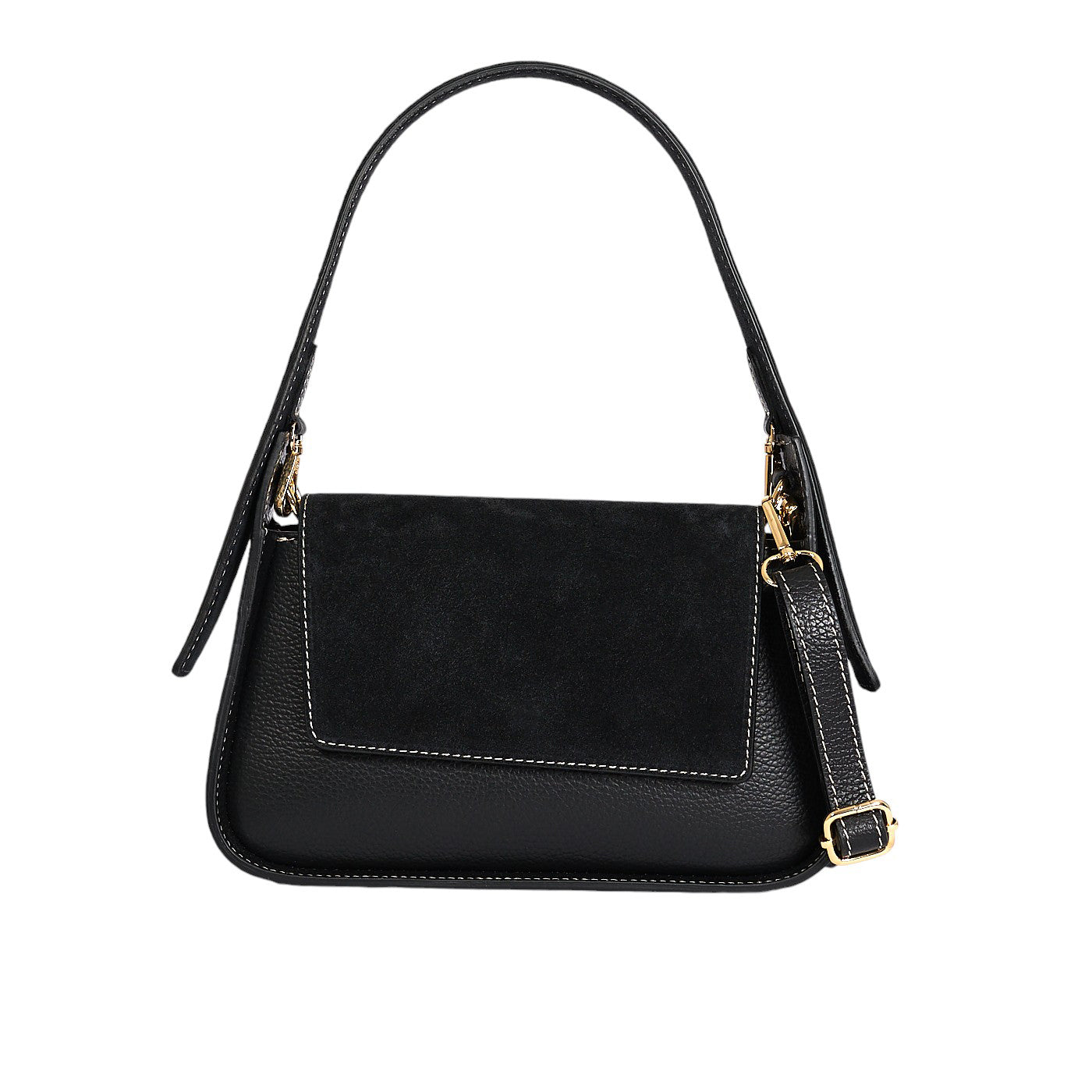 Borsa a spalla da donna in vera pelle di vitello e pelle scamosciata con tracolla regolabile mod. Emma