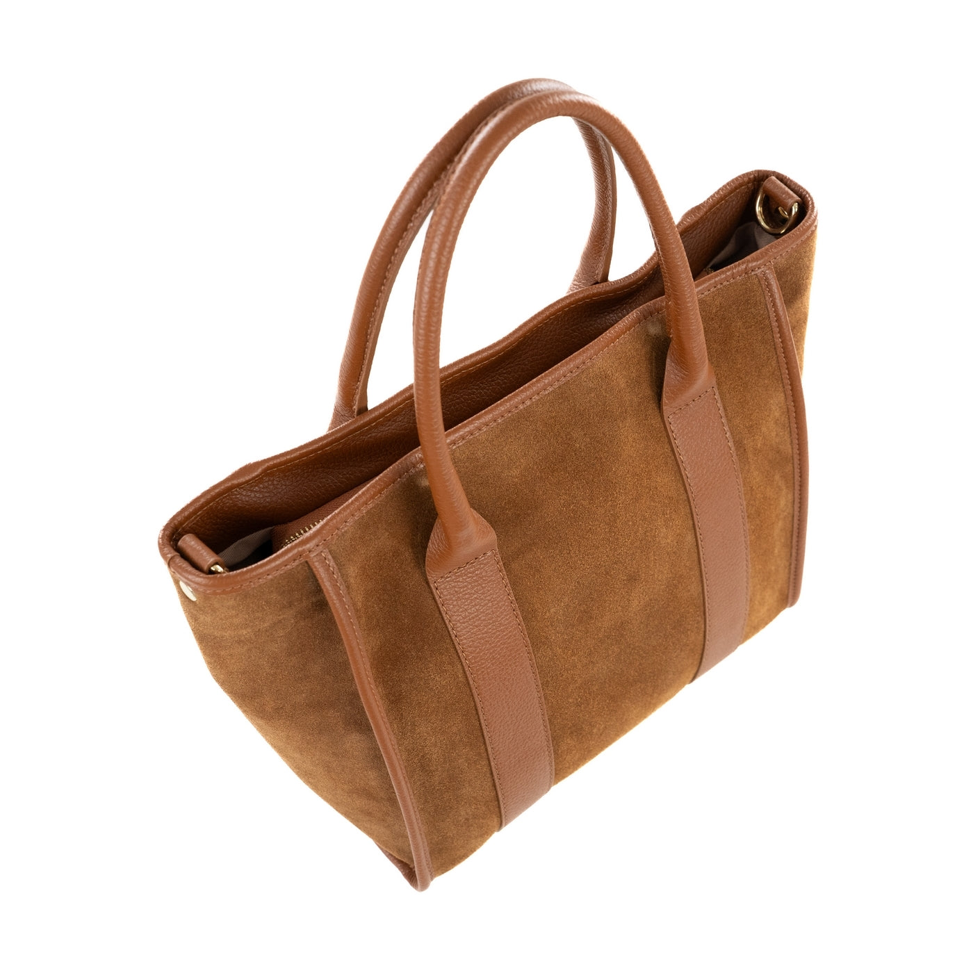 Borsa shopping donna con doppio manico in vera pelle di vitello e in pelle scamosciata con tracolla regolabile mod. Faty