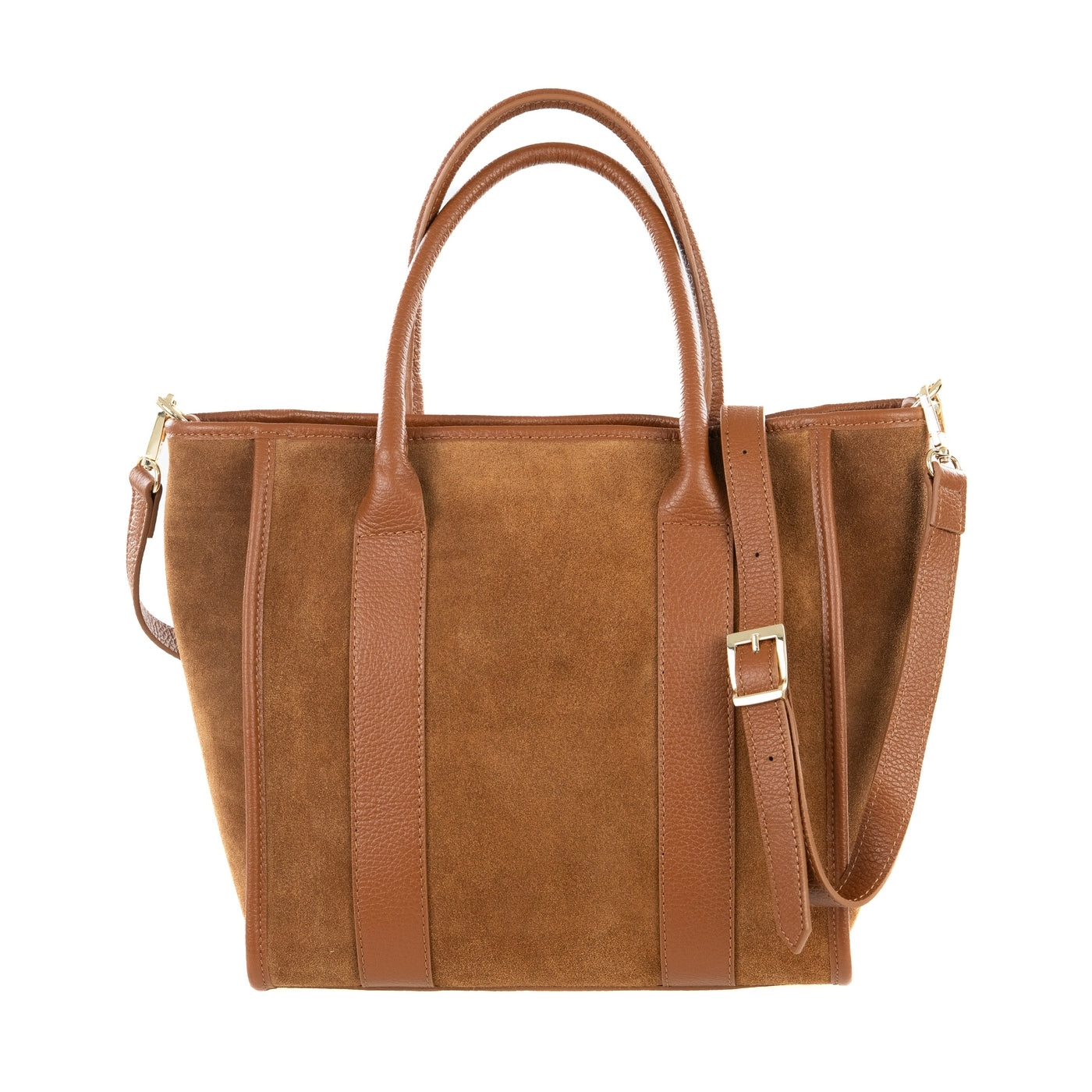 Borsa shopping donna con doppio manico in vera pelle di vitello e in pelle scamosciata con tracolla regolabile mod. Faty