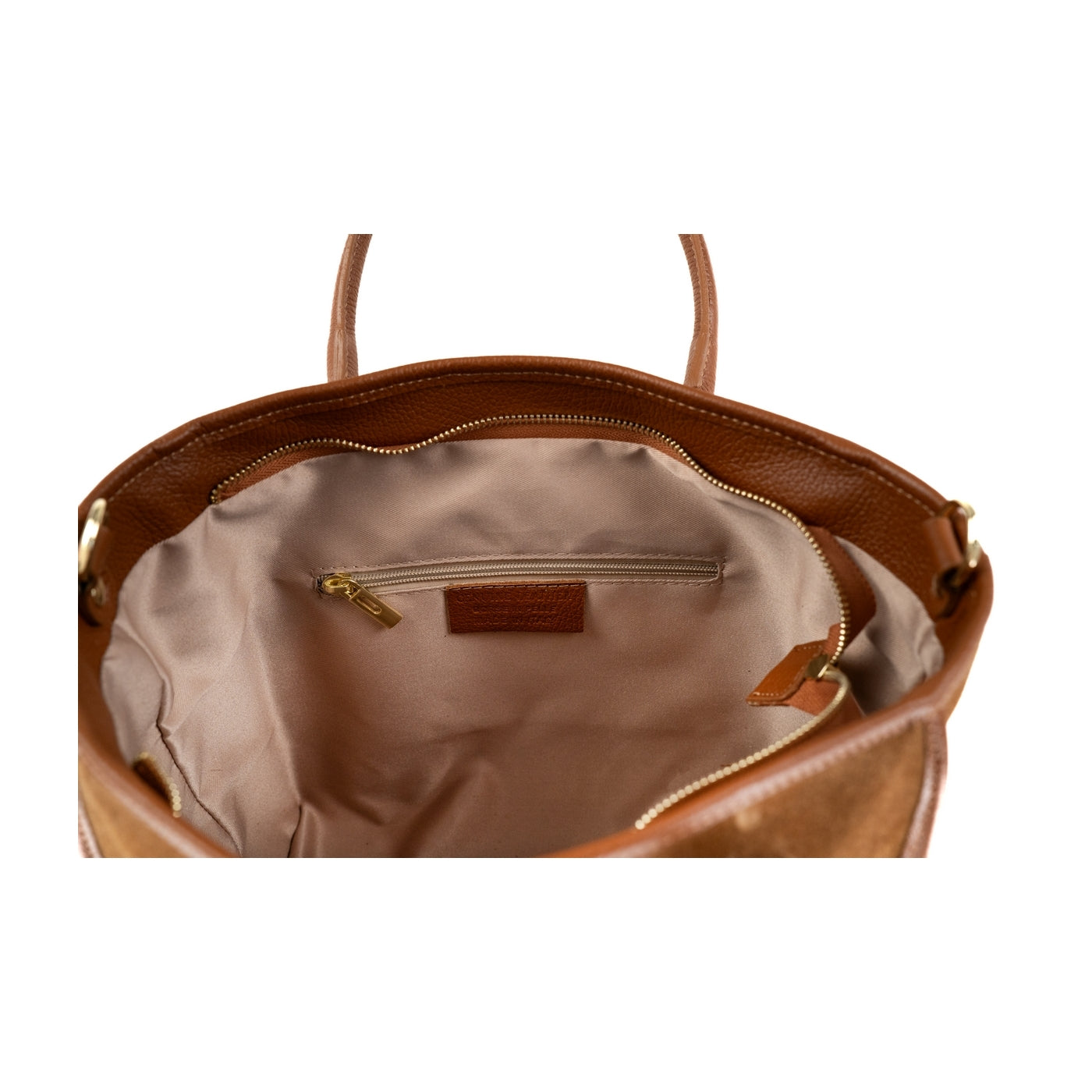 Borsa shopping donna con doppio manico in vera pelle di vitello e in pelle scamosciata con tracolla regolabile mod. Faty