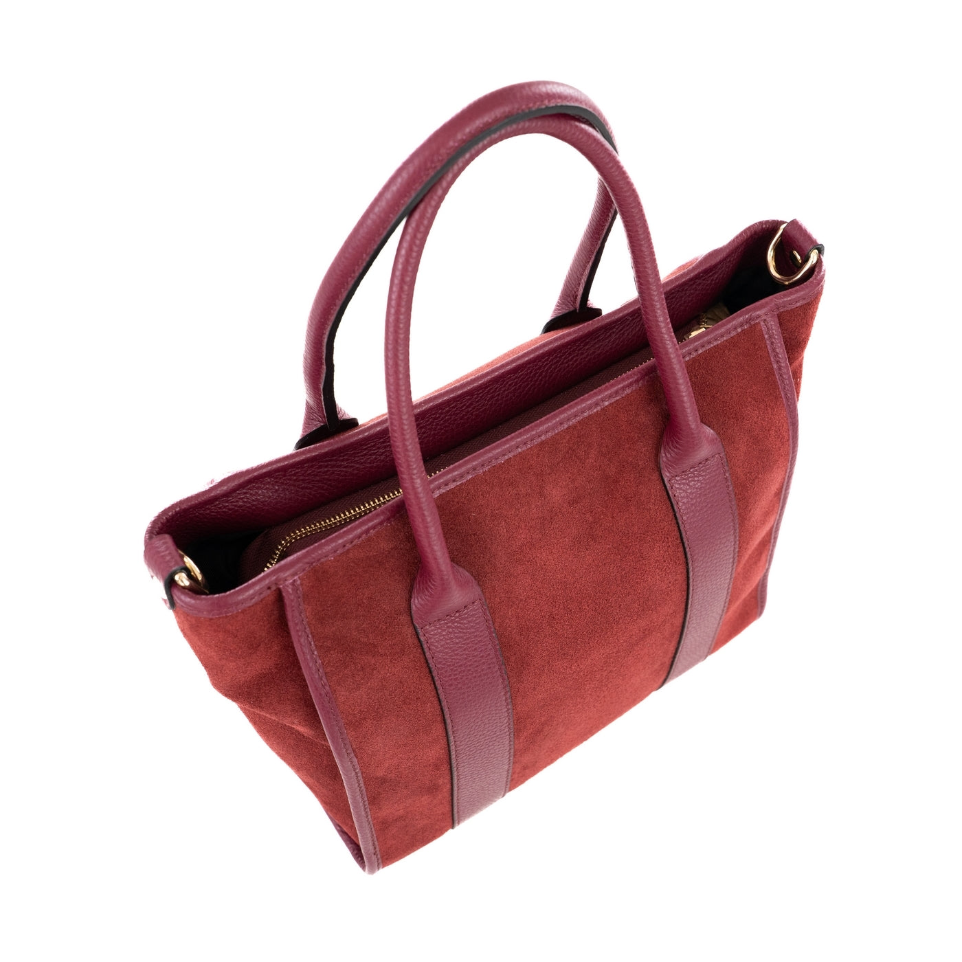 Borsa shopping donna con doppio manico in vera pelle di vitello e in pelle scamosciata con tracolla regolabile mod. Faty