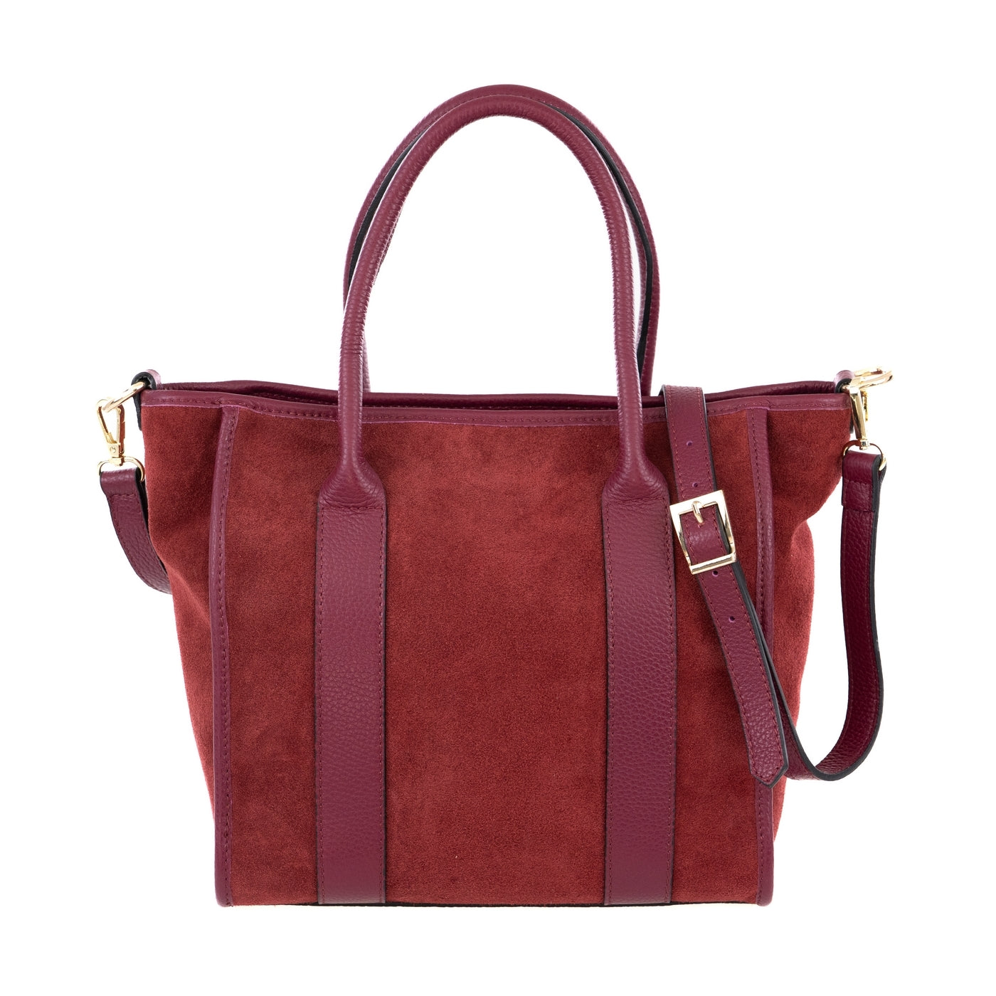 Borsa shopping donna con doppio manico in vera pelle di vitello e in pelle scamosciata con tracolla regolabile mod. Faty