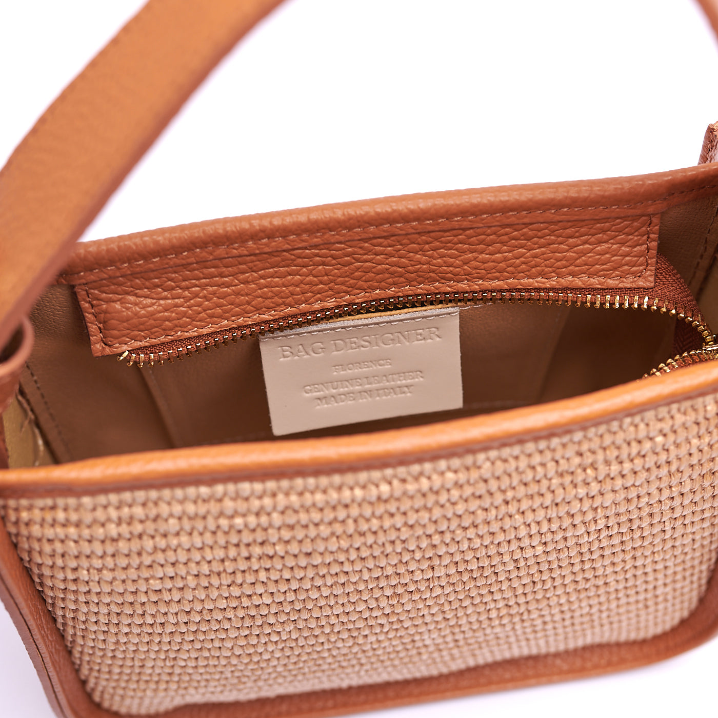 BORSA A SPALLA DA DONNA IN VERA PELLE E RAFIA CON TRACOLLA REGOLABILE MOD. CLARA-RAFIA